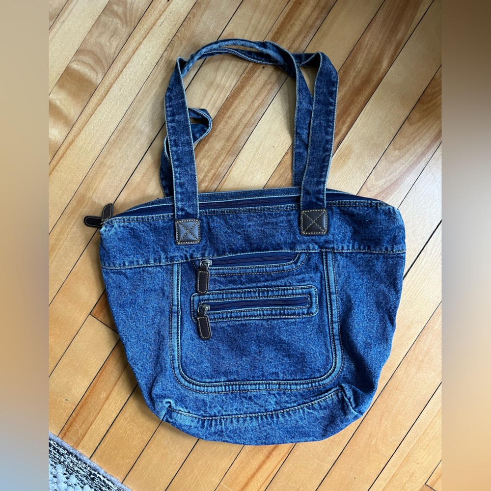 Denim Purse with Double Zipper/2 Compartments